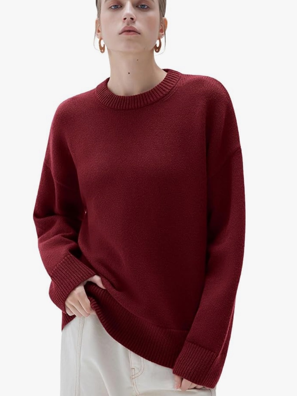 SUUKSESS Women Cashmere Blend Oversized Crew Neck Long Sleeve Pullover Sweaters